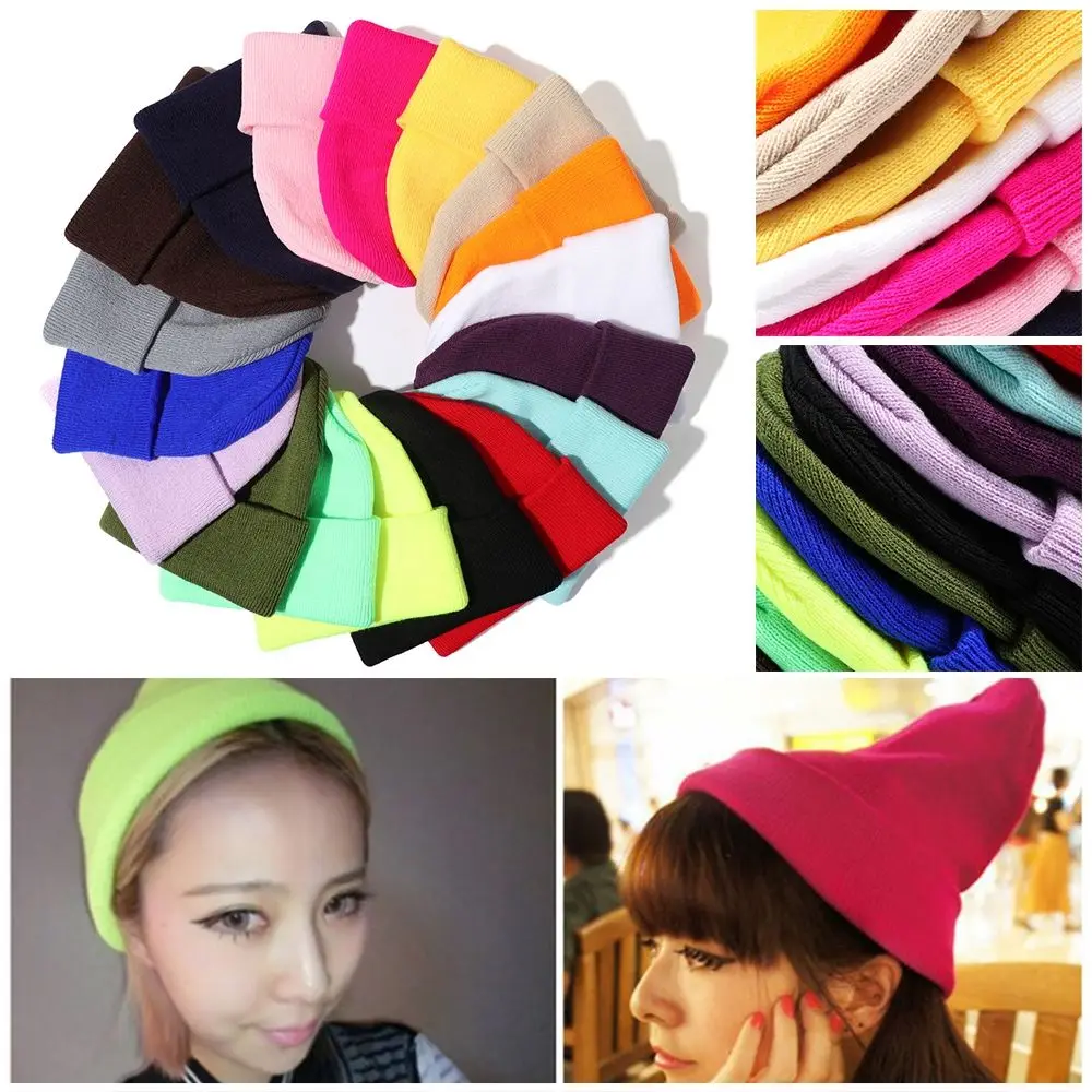 High Quality Woman/Men Solid Cute Female Beanie Caps Knitted Beanies Warmer Bonnet Winter Autumn Hats