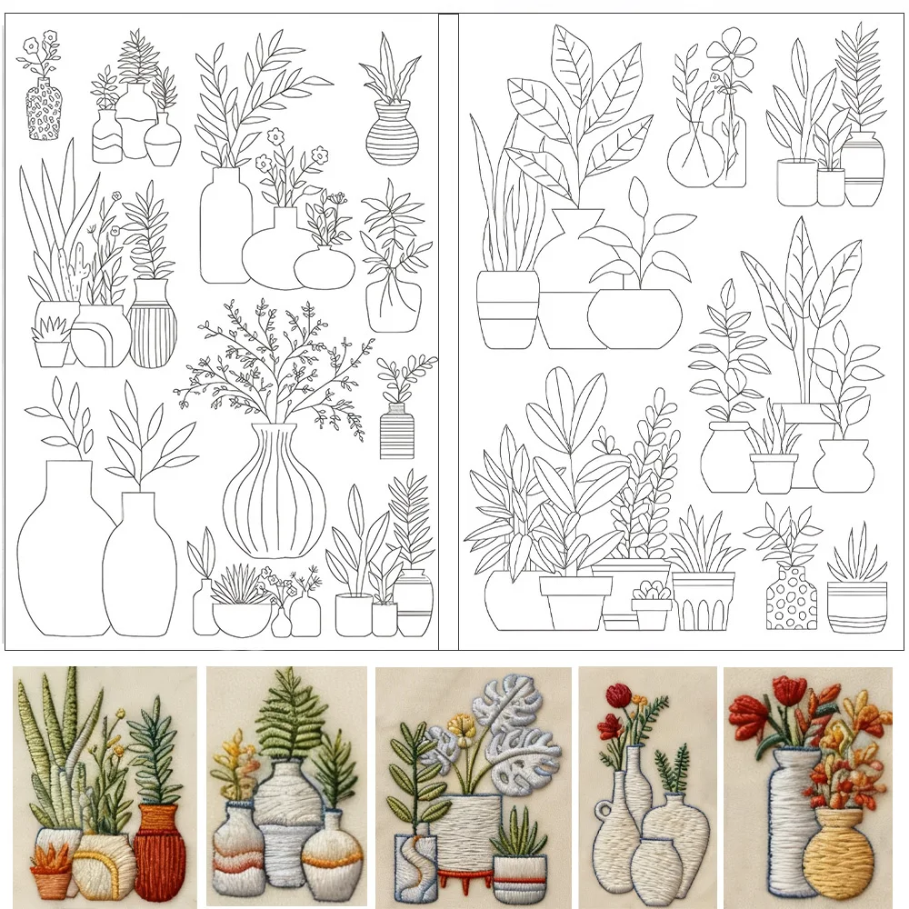 Blumenvase, wasserlöslicher Stabilisator, Stickmuster, selbstklebender, waschbarer Stick und Stich, Handnähstabilisatoren