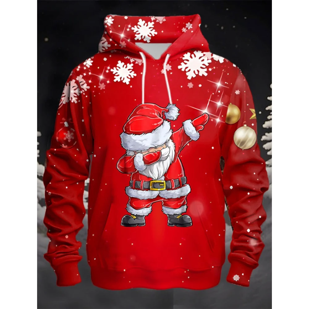 

3D Prints Christams Theme Sweatshirt Drawstring Sportwear Funny Men's Hooded Hoodies Long Sleeved Tops Casual Men's Clothing