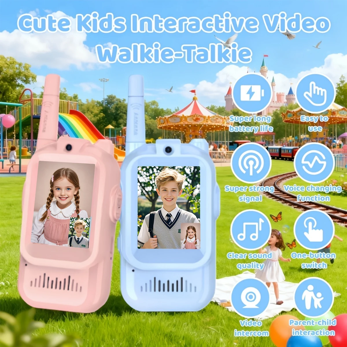 

2 шт. видеорации для детей с 2-дюймовым HD-экраном, перезаряжаемые игрушки для дома, кемпинга, путешествий, подарки на день рождения для детей от 3 до 12 лет