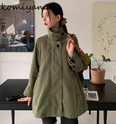 High Collar Outerwears Autumn Vintage Chaquetas Mujer 2024 Casaco Ponchos Long Sleeve Jaqueta Feminina Loose Trench Jacket