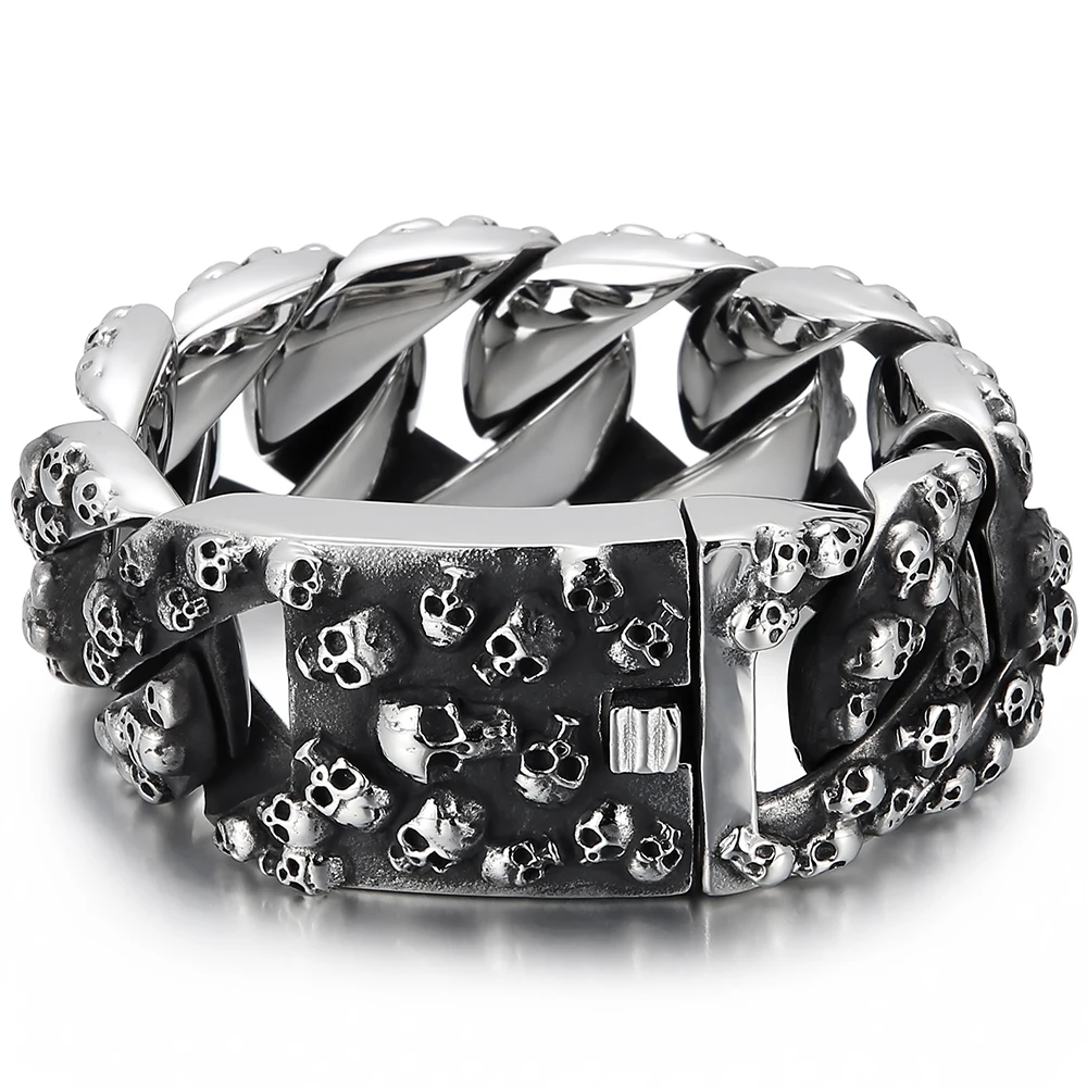 Pulsera De Acero Inoxidable Con Calavera Para Hombre Y Mujer – Estilo Gótico Punk Y Motociclista