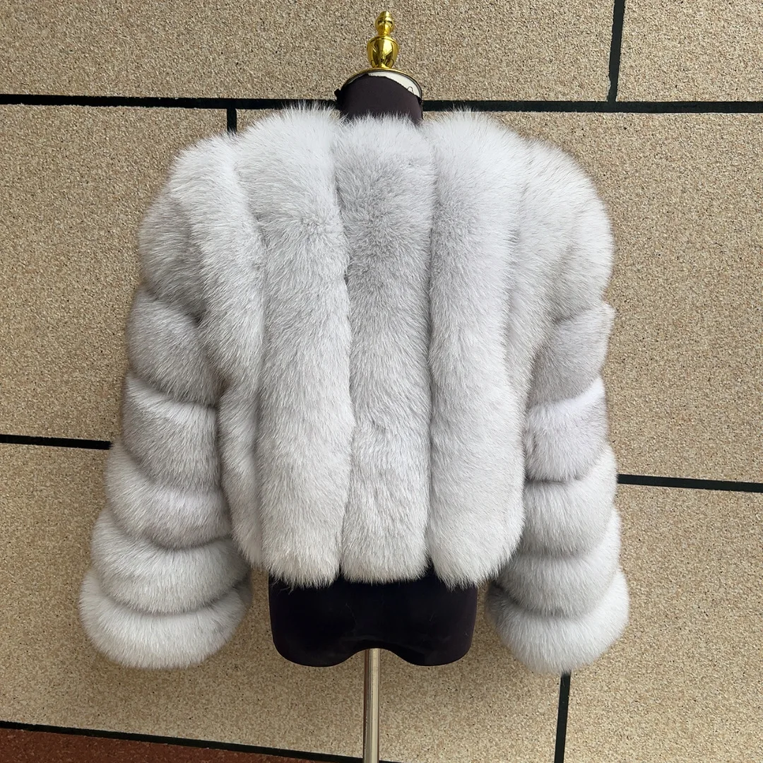 Women's Real Fox Fur Coat Winter Fashion Short Vertical Natural Fox Fur Raccoon Fur Jacket HUA QIU MEI SI