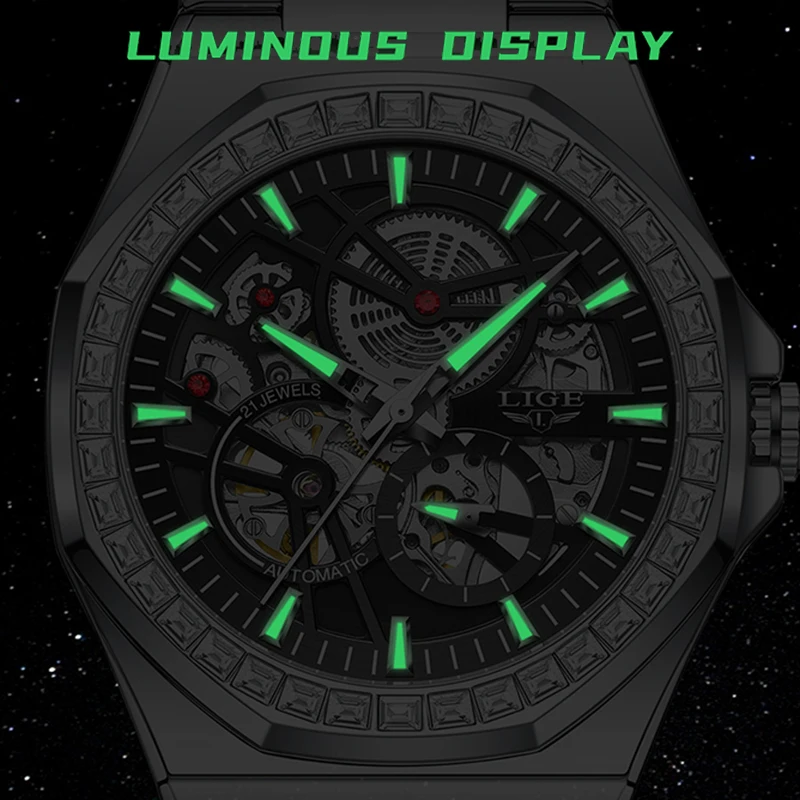LIGE أفضل الساعات الأوتوماتيكية الفاخرة الرجال موضة ساعة رجالي الميكانيكية مقاوم للماء مضيئة توربيون ساعة اليد Reloj Hombre 2026 #5