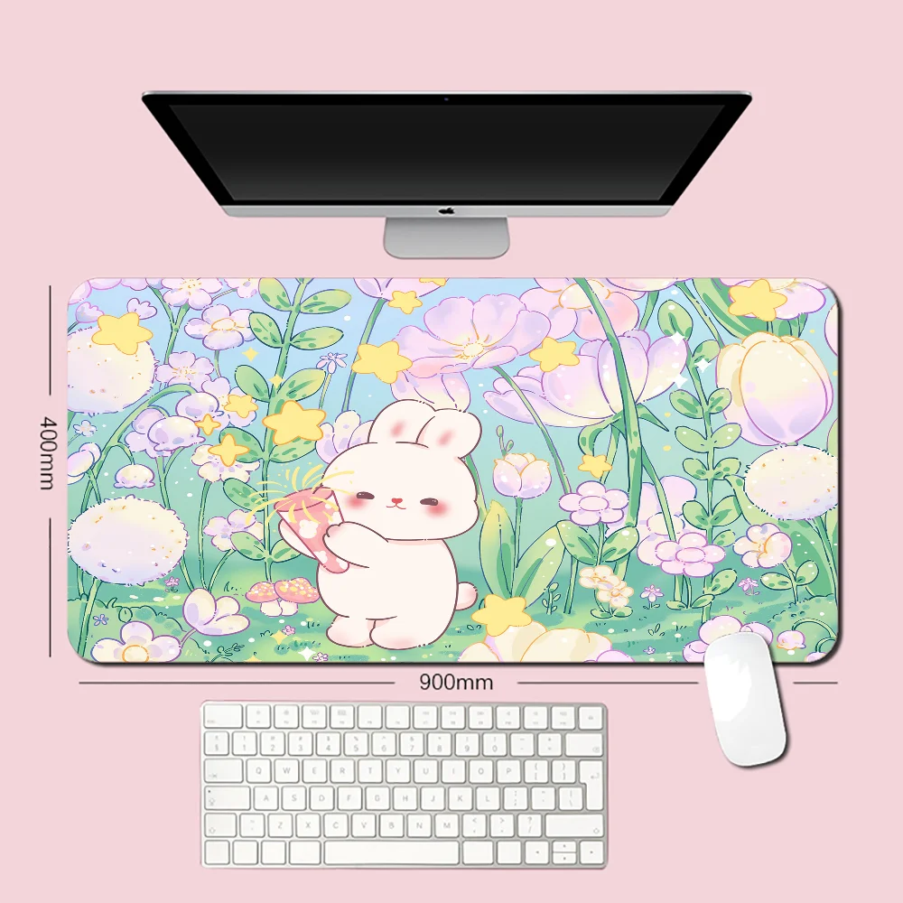 

Cute Rabit Mouse Mat Locking Edge Large Natural Rubber Mouse Pad Waterproof Girl Desk Mat Mousepad Company Keyboard Mat Degisn