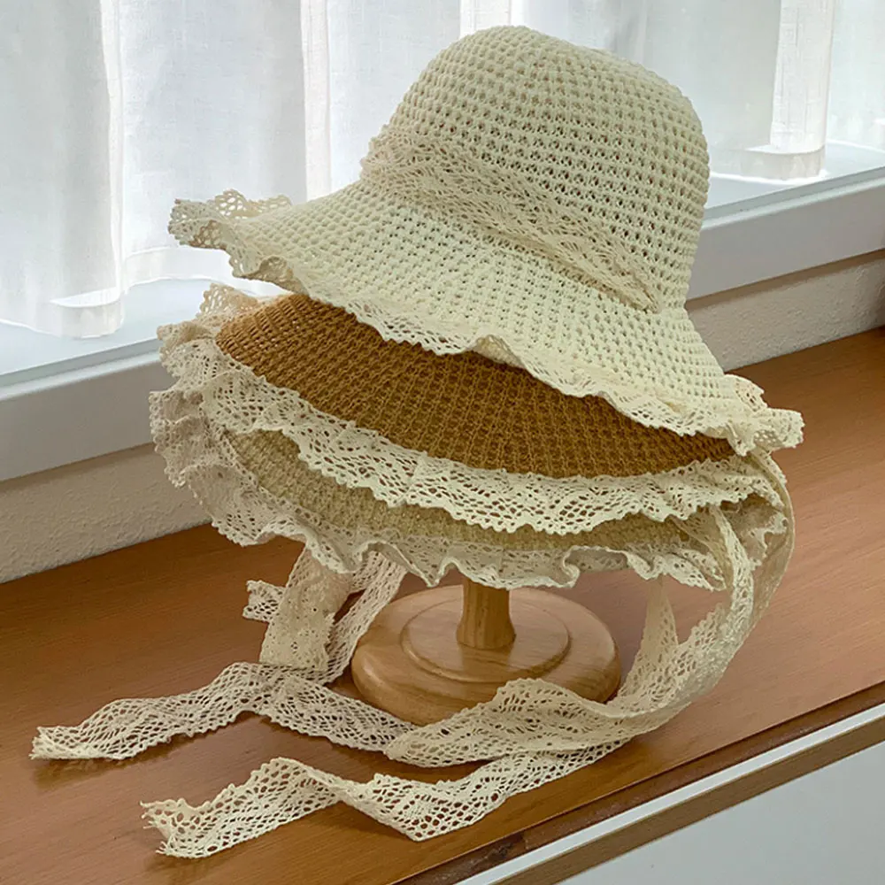 Topi Pelindung Musim Panas Wanita Topi Matahari Dapat Dilipat Topi Pantai Pinggiran Besar Lebar Topi Lolita Mode Topi Pelindung UV Pantai Chapeau Femme