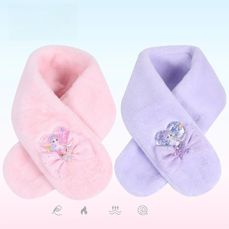 Miniso の新しいマーメイド子供用スカーフ暖かいスカーフ女の子のための冬の女の子ぬいぐるみ厚み