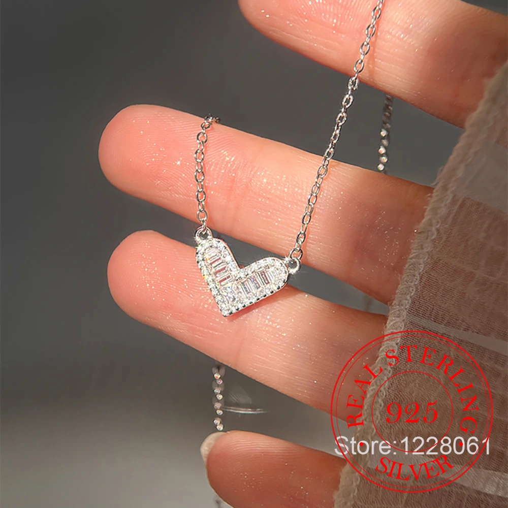 

Роскошное ожерелье из стерлингового серебра 925 пробы с кристаллами и сердечками для женщин, цепочка на ключицы, ювелирное изделие на день рождения, свадьбу, вечеринку, подарок