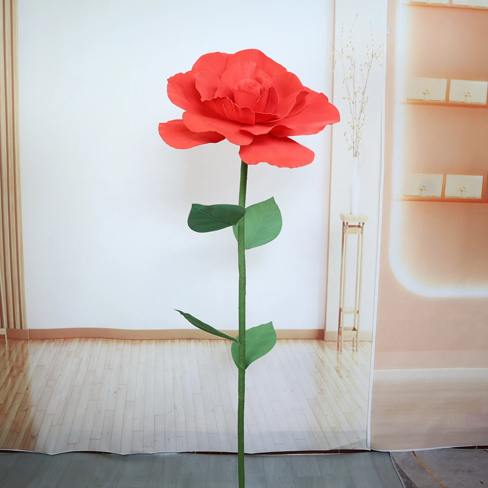 Fondo simulato in PE di rosa gigante, posizionamento del pavimento del soggiorno, forniture per feste, decorazioni per piante finte, fiori artificiali, alta qualità