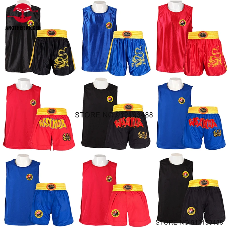 

Muay Thai Shorts Sanda Wushu Martial Arts MMA Uniform Fight Kickboxing Training Pants Men Women Child Boxing Shorts and T Shirt