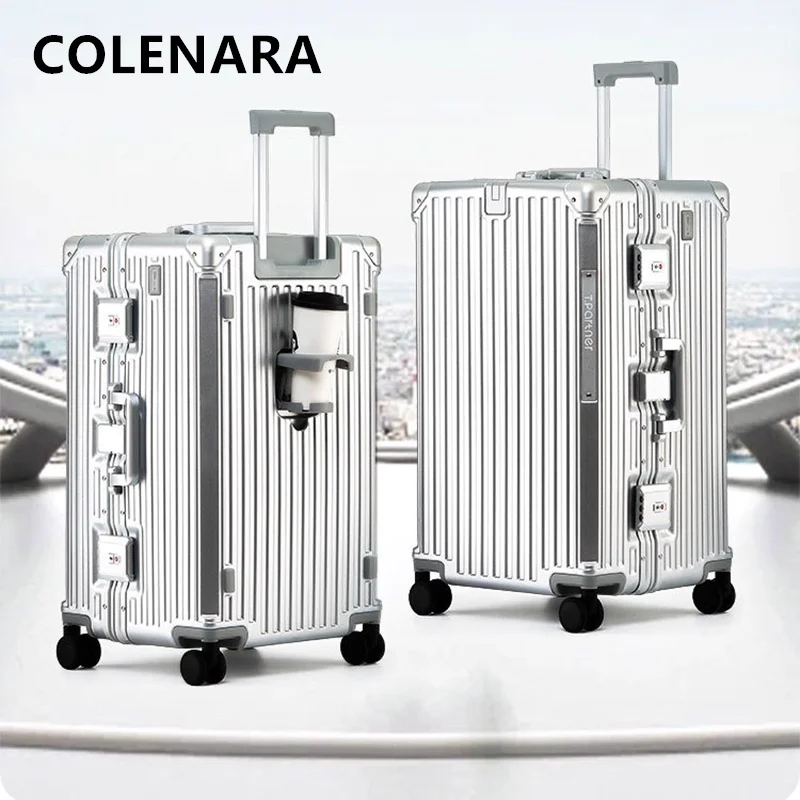 COLENARA حقيبة عالية الجودة سعة كبيرة إطار من الألومنيوم عربة حالة عربة نمط حقيبة سفر 26 "29" 32 بوصة المتداول الأمتعة