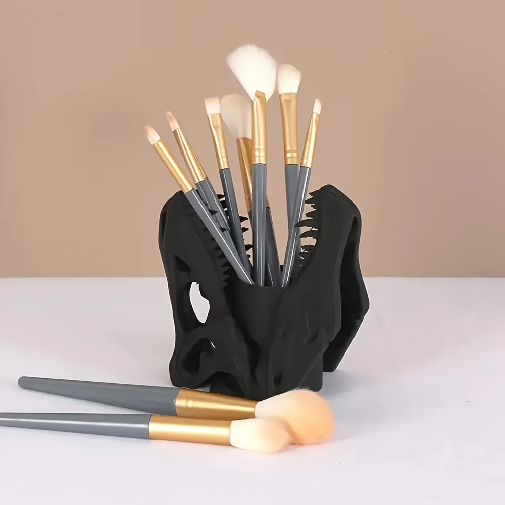 Porte-stylo crâne imprimé en 3D, porte-stylo crâne de dinosaure et porte-brosse de maquillage, organisateur de rangement de bureau Unique, décoration de la maison