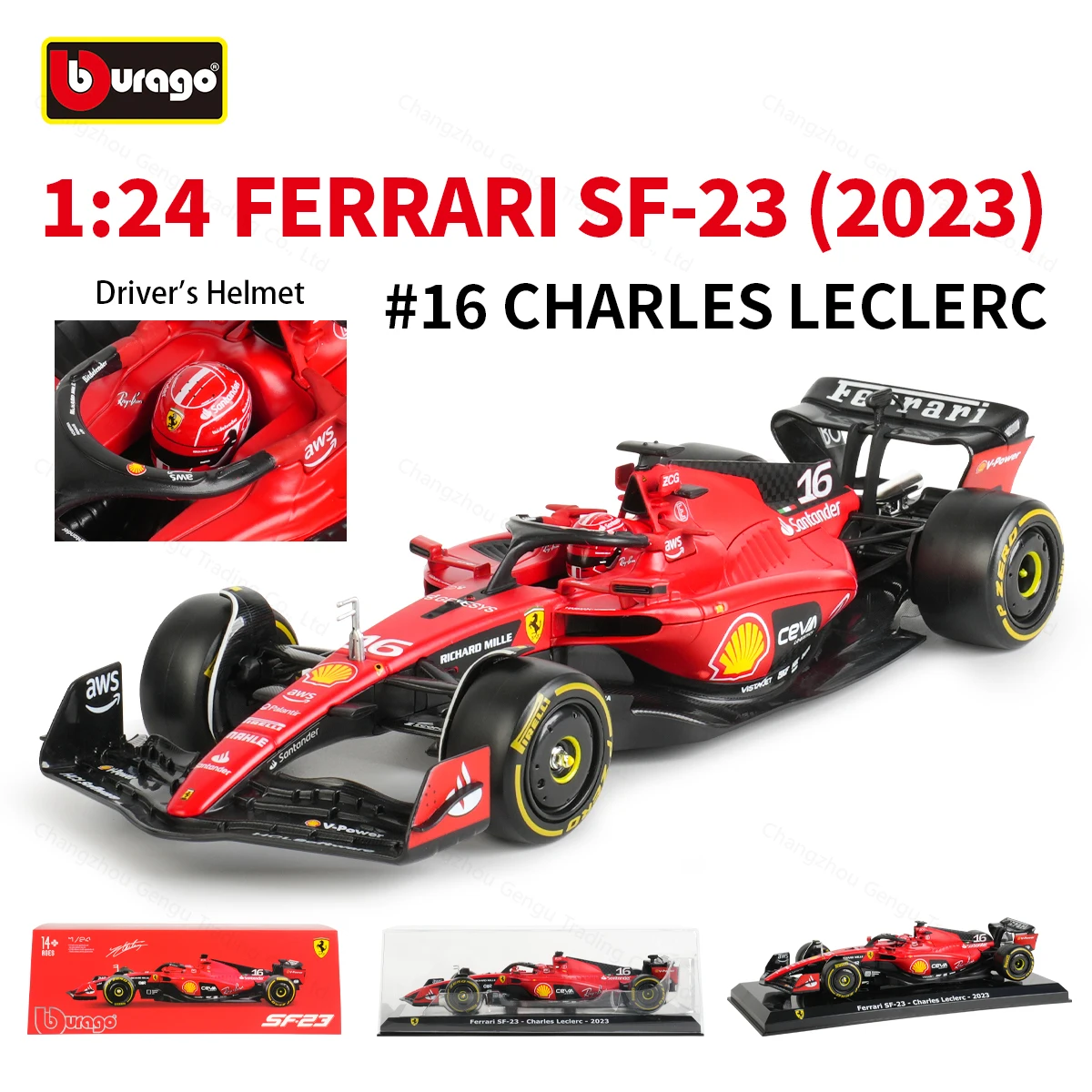Bburago 1:24 Ferrari 2023 SF23 F1-75 F1 Raing Charles Leclerc Formelauto, statisches Druckguss-Legierungsmodell