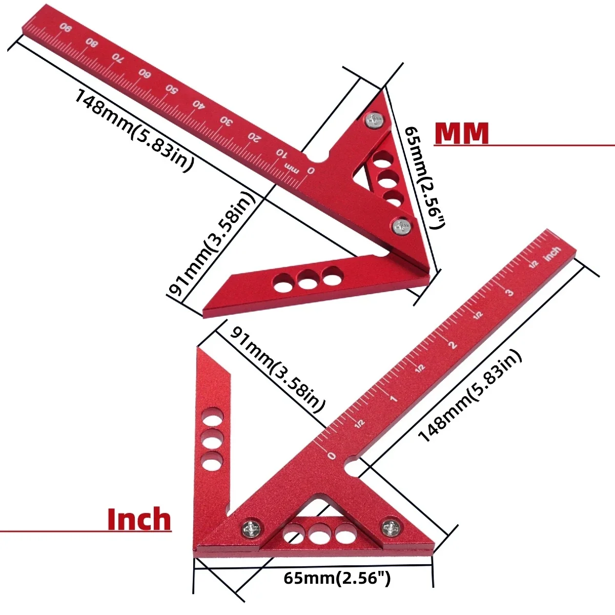 Houtbewerkingscirkel Middenschrijver 45/90 ° Midden Meetgereedschap Lijnmeters Aluminium Middelste Schrijver Timmerman Liniaal Meetinstrument