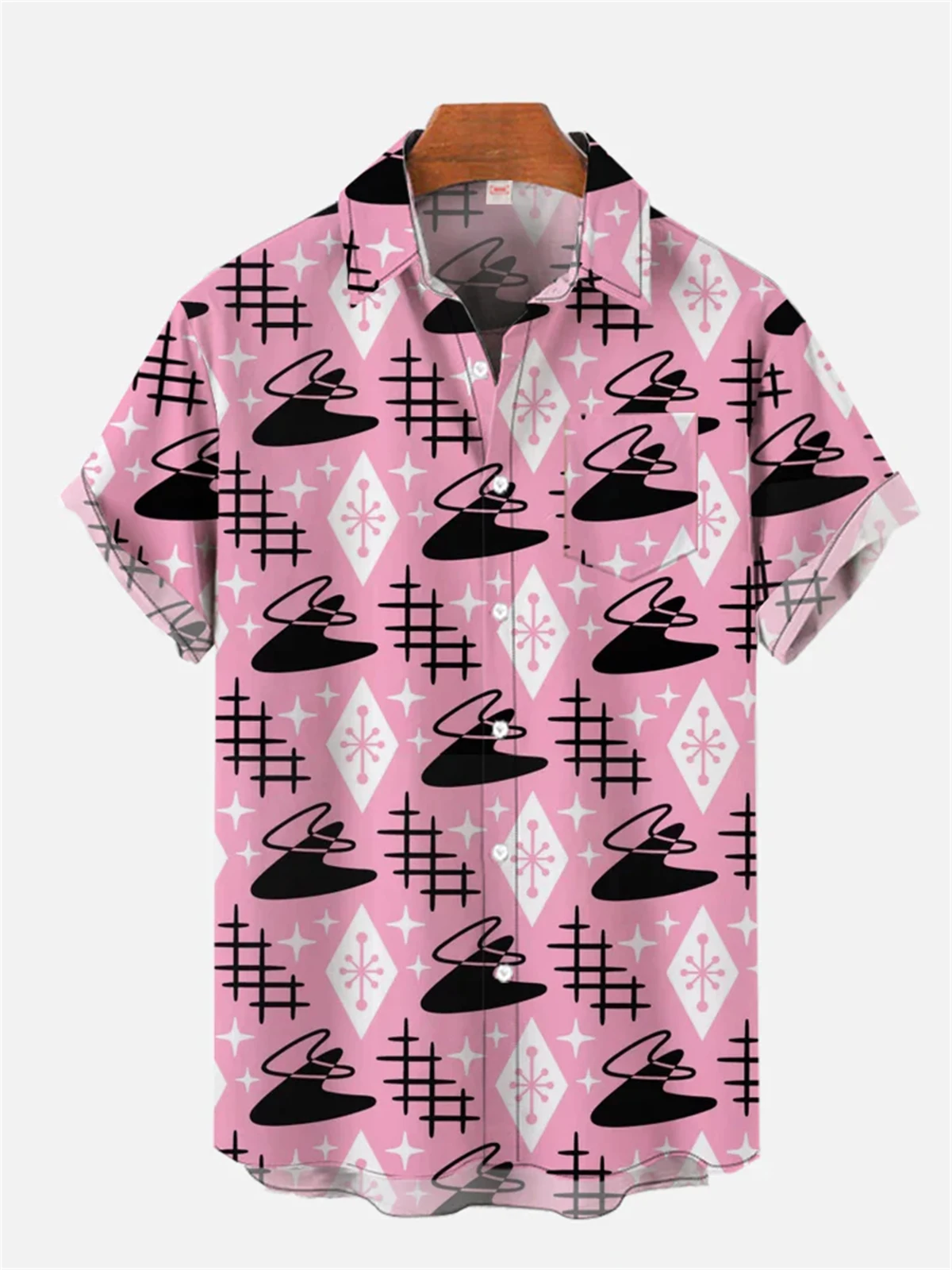 Men\'s shirt handsome mecha man print Hawaiian lapel top large size loose short-sleeved summer new style