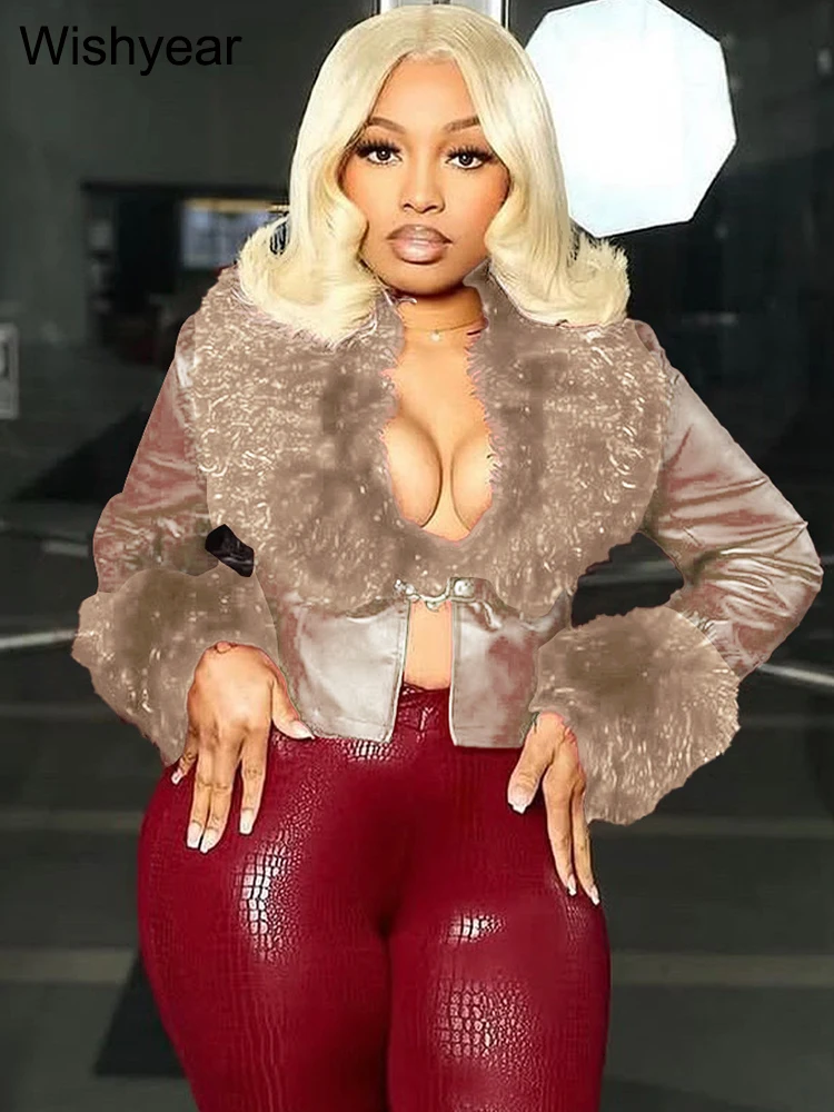 Elegantní umělá kožešina s dlouhým rukávem, podzimní zimní semišový kabát pro ženy, sexy pouliční moto motorkářský plyšový krátký kabát, noční klub, topy, svrchní oblečení - náhled 3