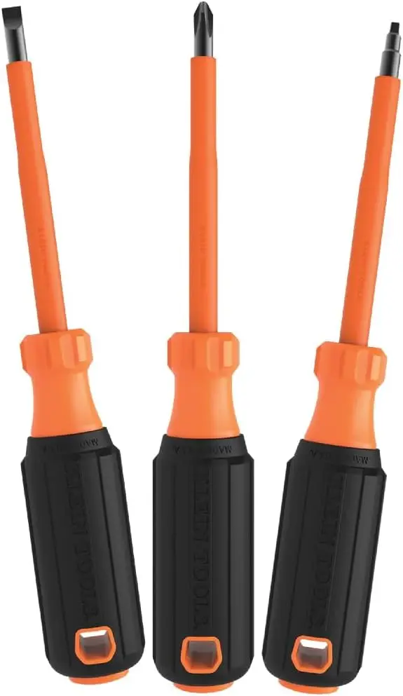 

Insulated Screwdriver Set, 1000V Phillips/Slotted/Square Tips, Cushion Grip Handles, 3-Piece Made in USA