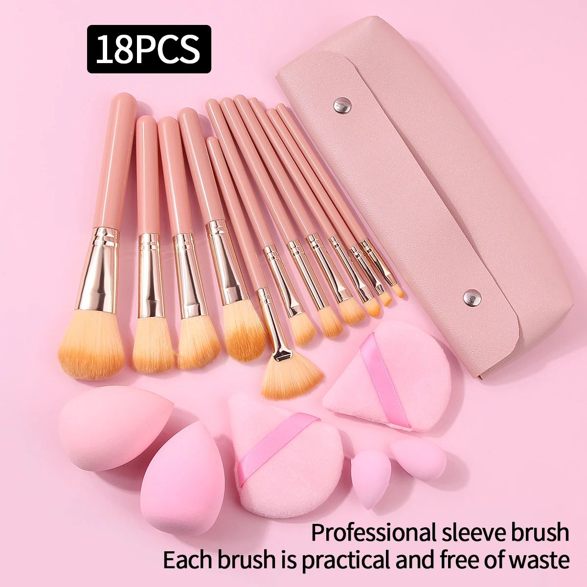 18pcs multi-functional makeup brush set & Makeup large-sized sponge egg triangular powder puff & portable storage bag
