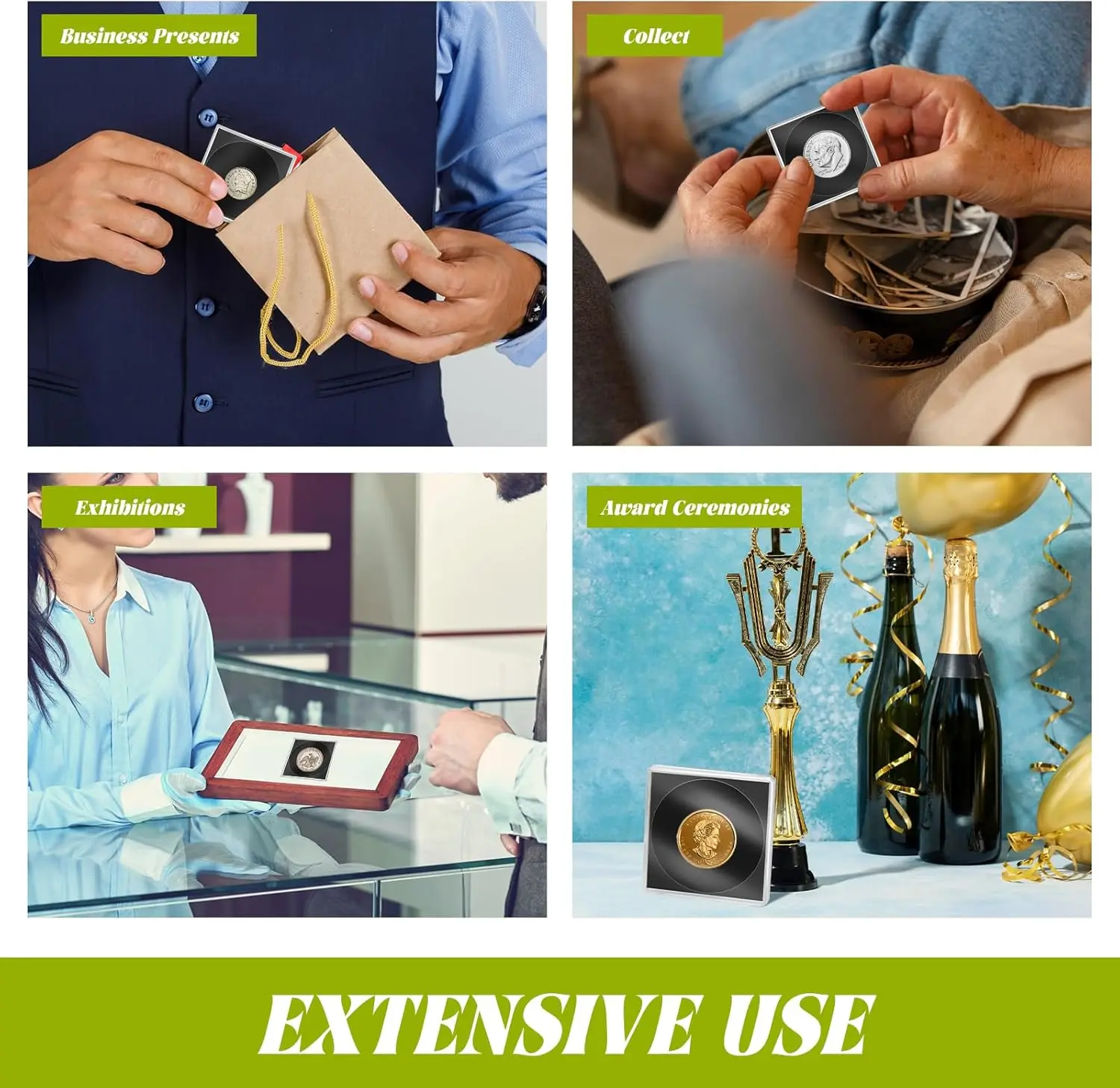 20Pcs Adjustable Acrylic Coin Collection Cases with Sponges Coin Snap Holder Silver Dollar Protection Cases Collection Supplies