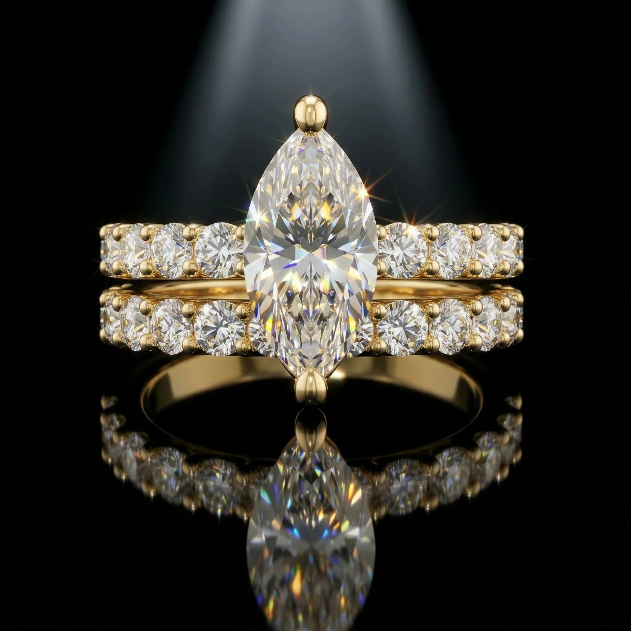 

5 Carat Marquise Moissanite Ring, 925 Sterling Silver, D Color VVS1, Pave Accent, Matching Band Set, Pass Diamond Tester