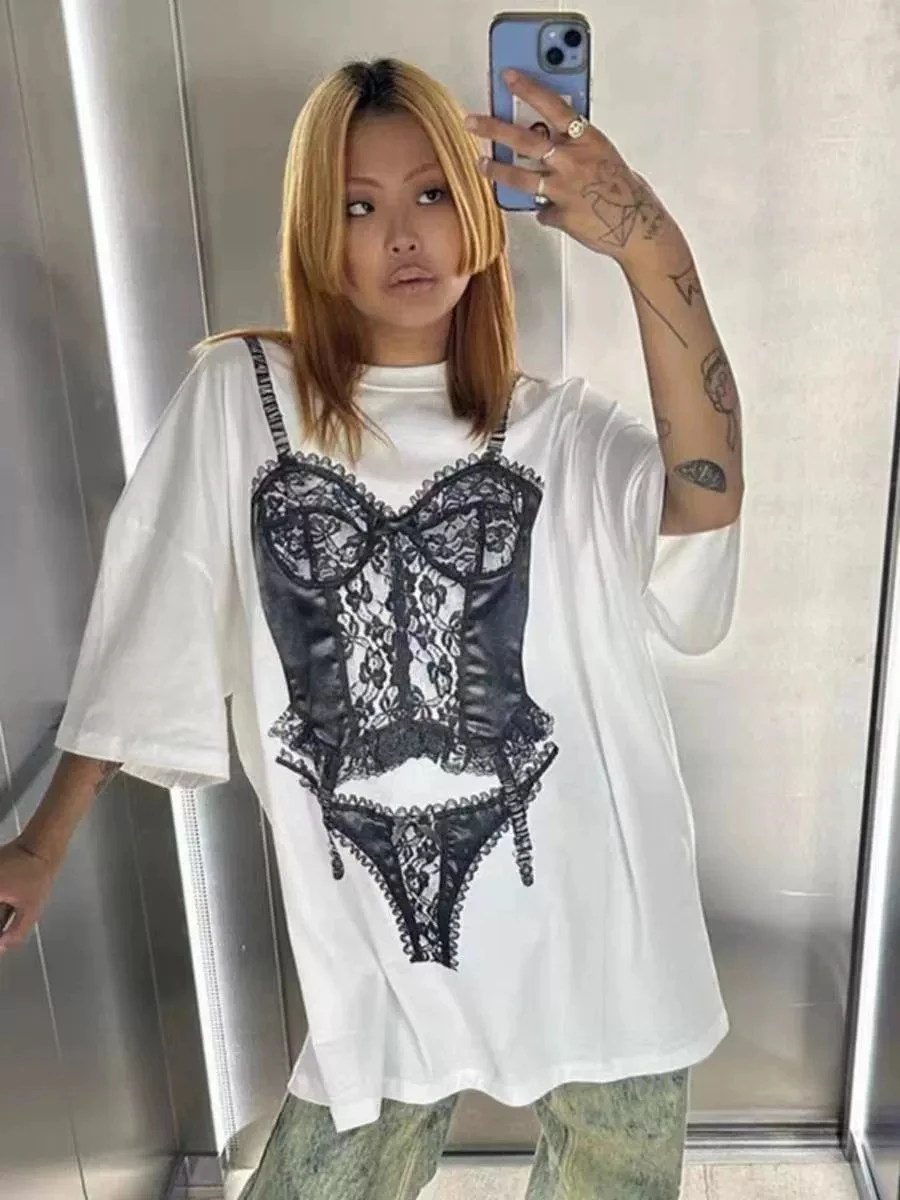 

Loose Faionable Printed Long Sve T-irt Casual Comfortable Cotton Top Women's Summer Sweat Absorbent round Ne Tee