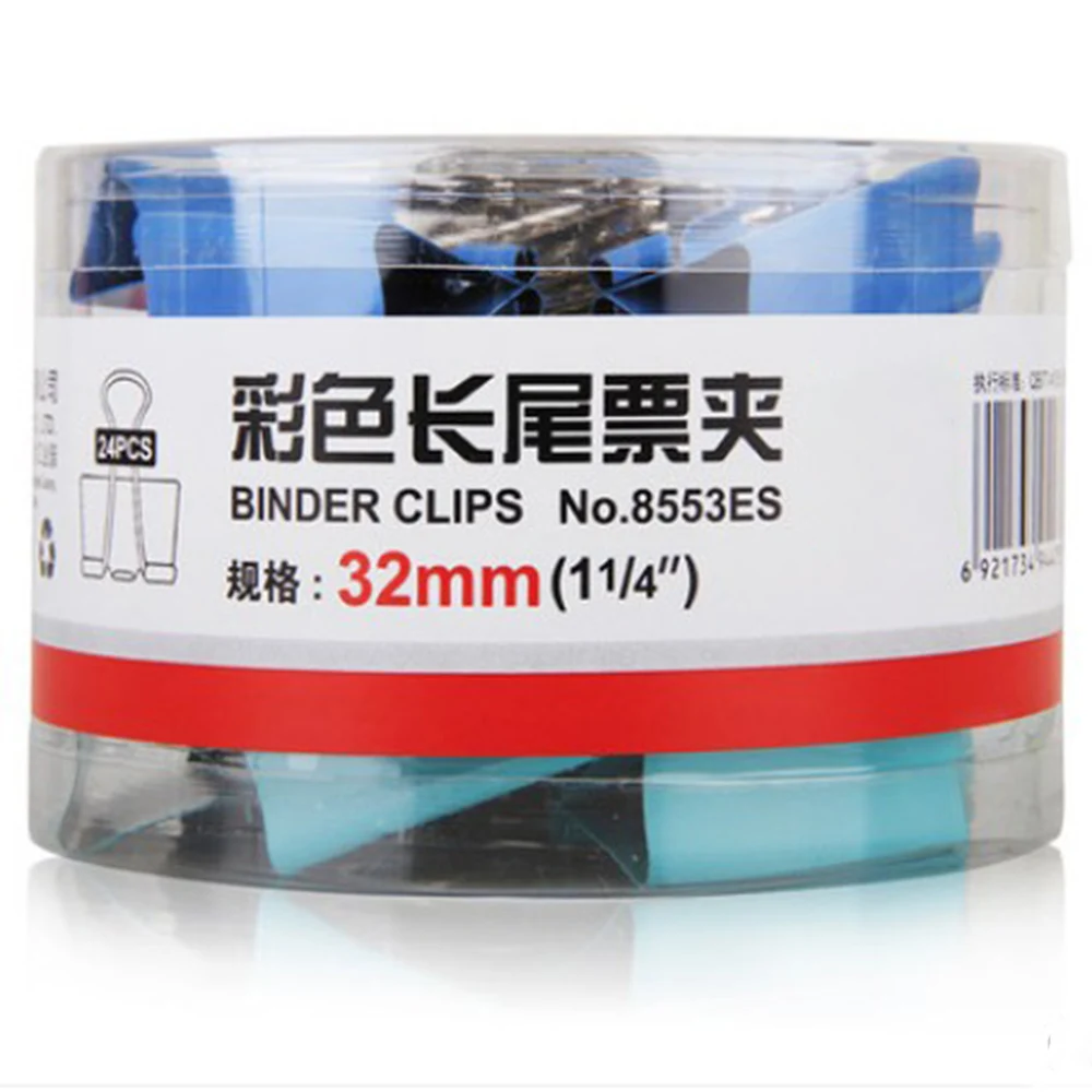 24Pcs/Set Paper Clip Metal Office Binder Clips 31mm 8553ES Paper Clips School Office Supplies 4 Colors Normal Metal Clips