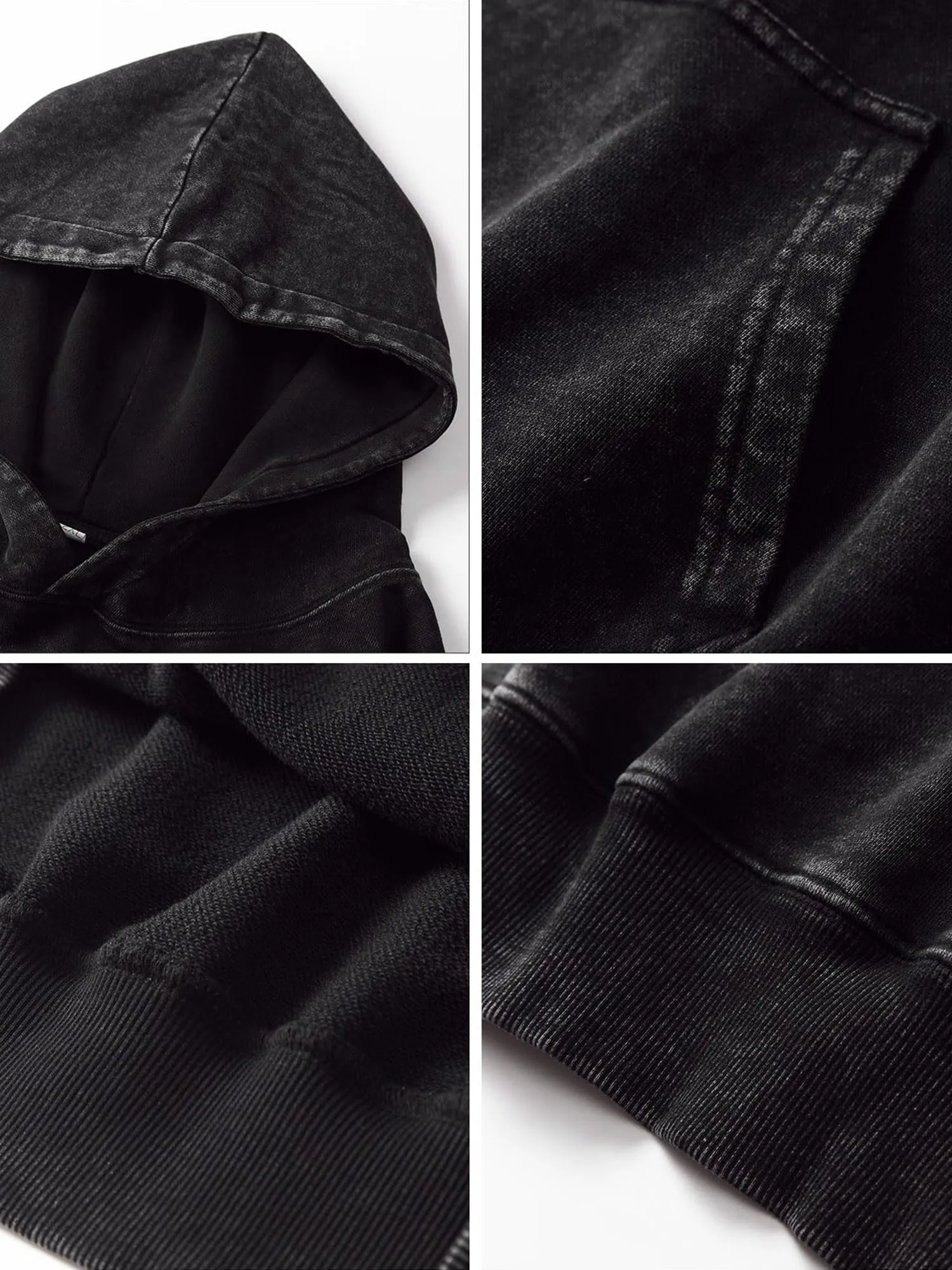 Hoodie Pria Heavyweight Peace on Earth - Pullover Retro Hitam Acid Wash, Sweatshirt Musim Gugur & Musim Dingin 400Gsm