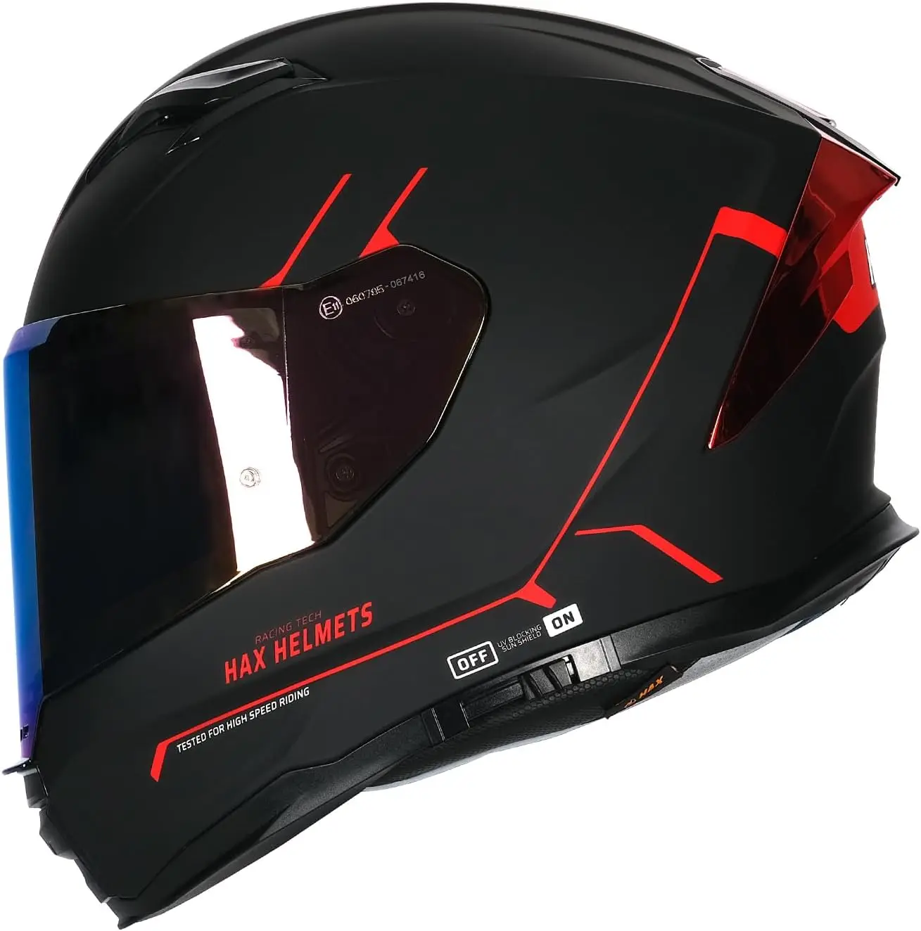 

Aerodynamic Full Face Helmet for Street & E-Bikes, DOT & ECE Certified, Dual Visor, Matte Black Red
