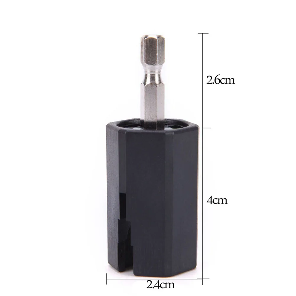 เครื่องมือมัดสายกีตาร์ 2 ชิ้น หัวเจาะแบบหกเหลี่ยมสำหรับสว่านไฟฟ้า ใช้ดึงหมุดกีตาร์ ซ่อมแซม เปลี่ยน ใช้ได้กับกีตาร์ ทำจากพลาสติก ABS สีดำ และโลหะ