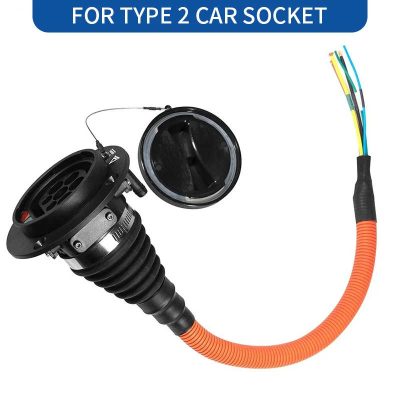 Wufen Type2 Mannelijke Contactdoos Met Kabel Voor Elektrische Auto Zijlader Iec 62196 Type 2 Socket Ev Oplader Aansluiting 32a 0.5M Evse