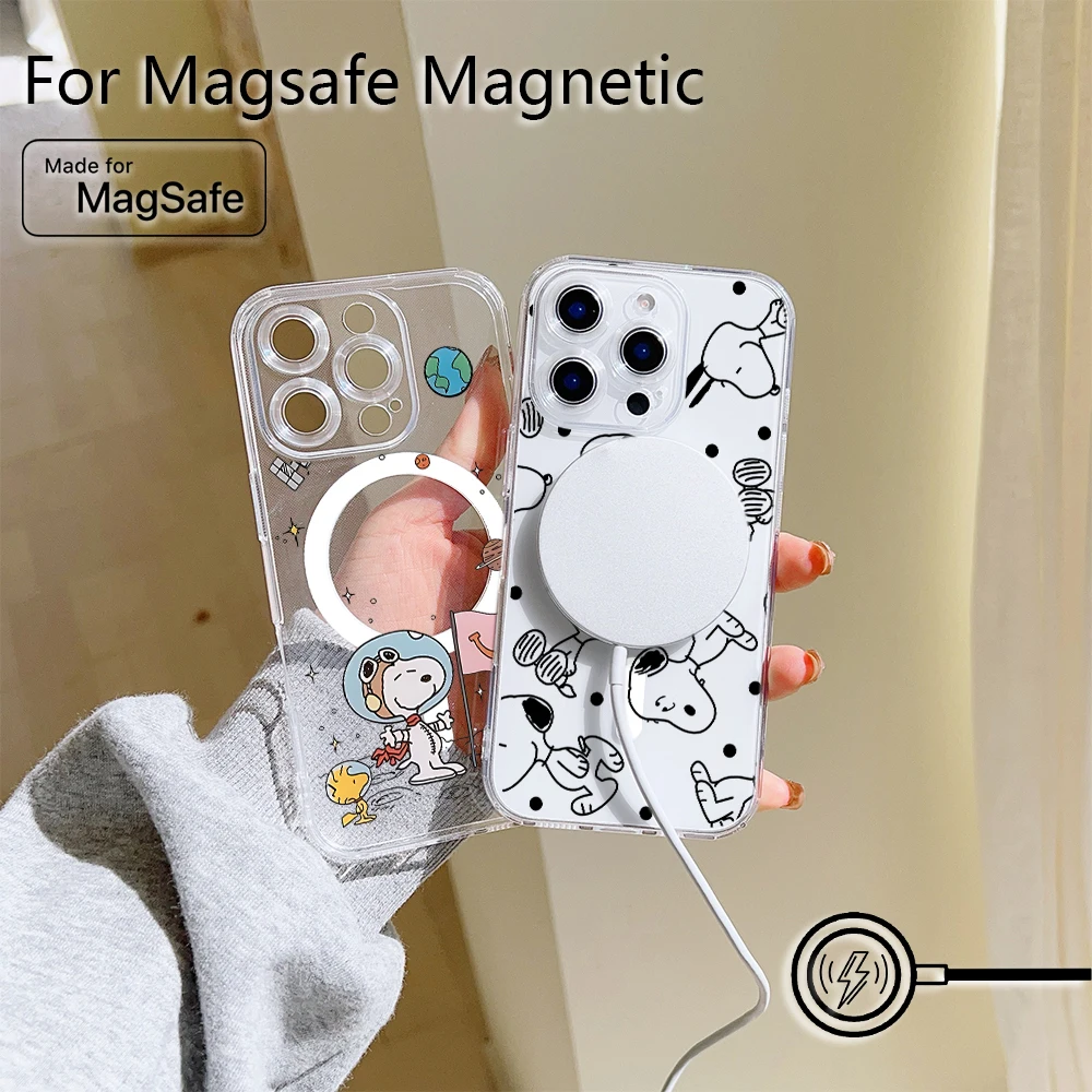 Cute Cartoon SnoopyS Magsafe Magnetic Phone Case for Samsung Galaxy S24 S23 S22 S21 S20 FE Plus Ultra 5G Soft Clear TPU Cover