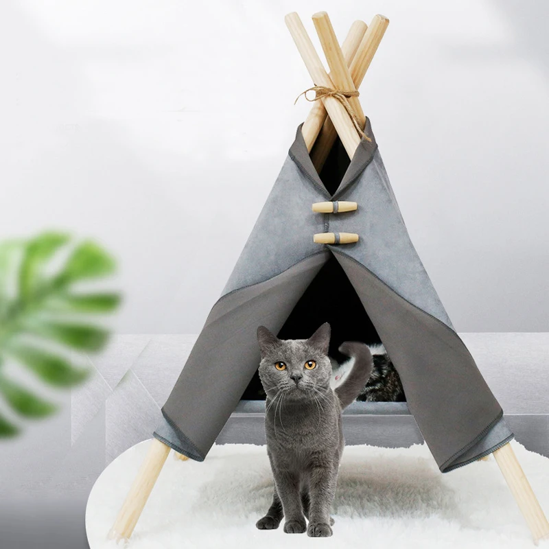 

Pet Tent Cat House Portable Teepee Bed With Thick Cushion And Blackboard Indoor Modern Houses for Puppy Kitten