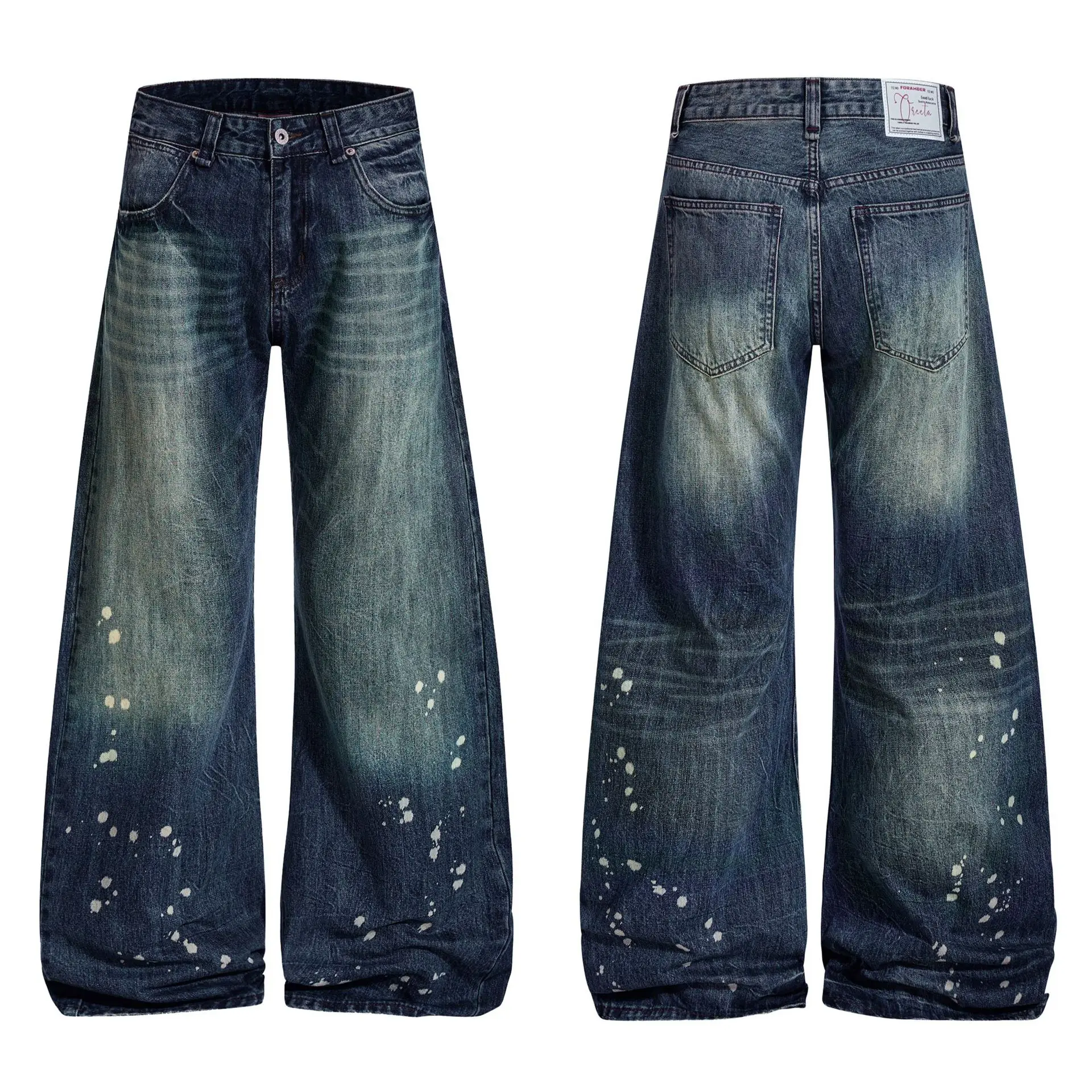 أو FL الأمريكية الرجعية الحبر الرش سكين منحني 90 القطن النساء الجينز غسل والعمر خمر المرأة ممسحة الطابق بنطلون Y2k