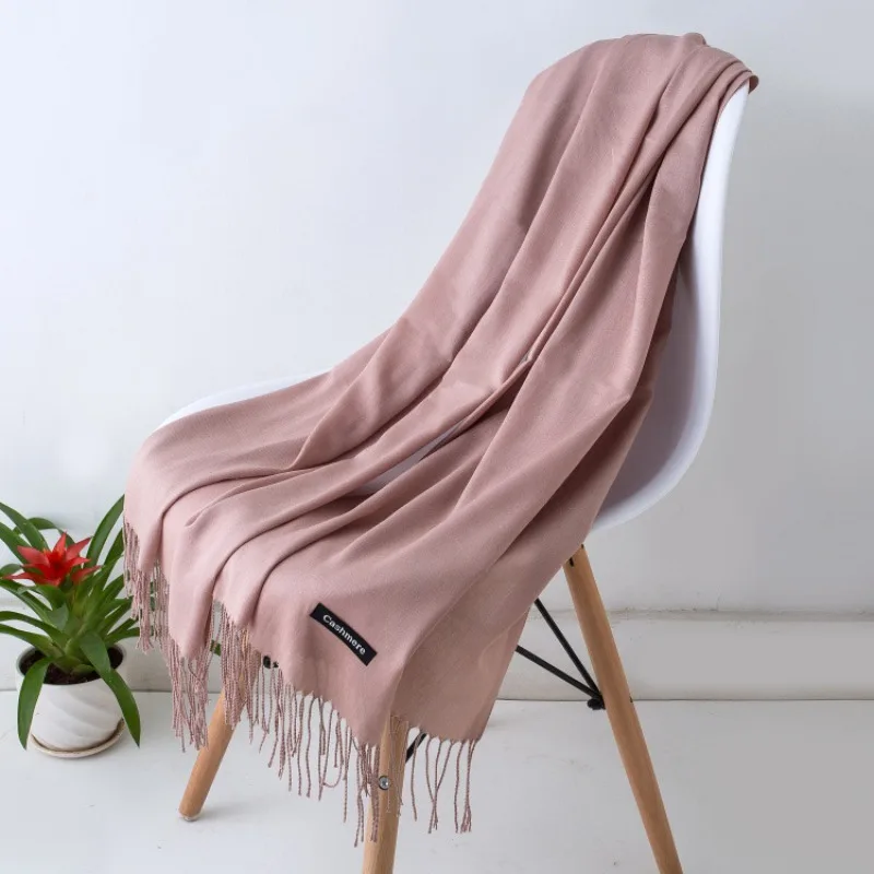 

Autumn and winter solid color imitation cashmere scarf women's fashion versatile fringed monochrome warm shawl headscarf 160g