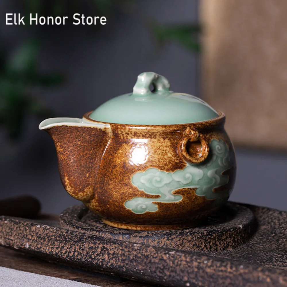 

230ml Boutique Longquan Celadon Hand Grab Pot Large Capacity Cover Bowl High Grade Ceramic Tea Bowl Tea Maker Gaiwan Gift Box