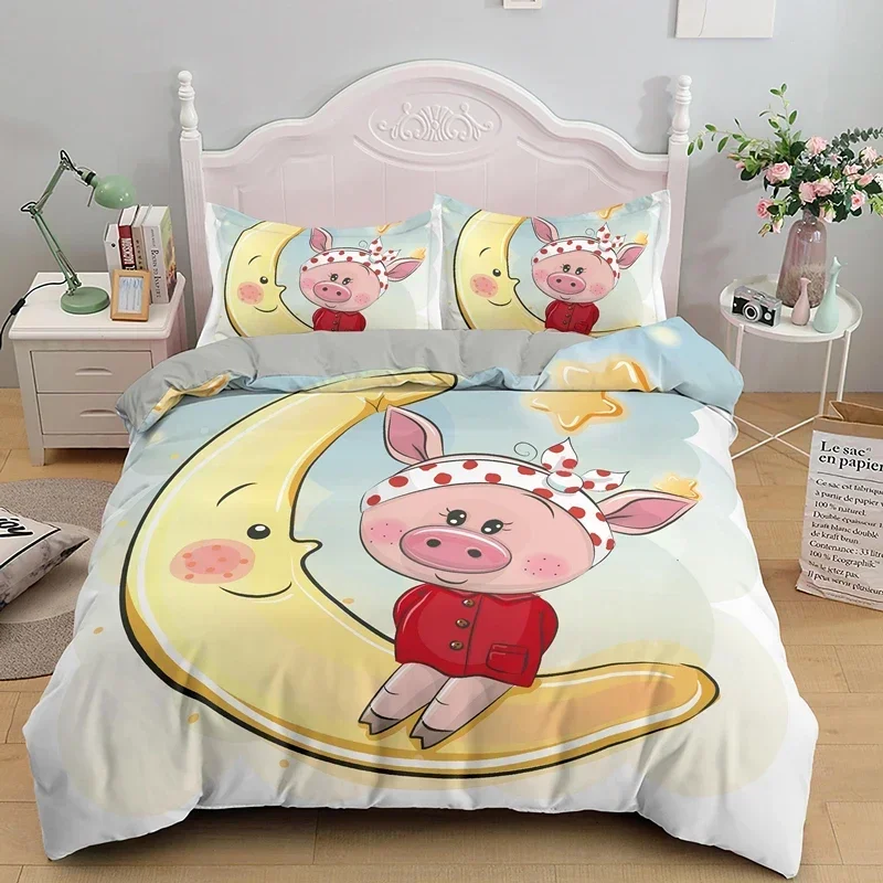 

Cartoon Lovely Pig Comfortable Duvet Quilt Cover Pillowcase Bedding Set Children Bedroom Decoration Home Textile