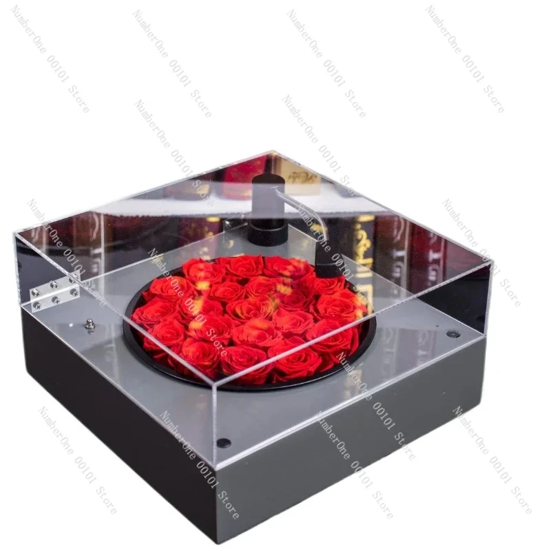 Qixi Festival Christmas Immortal Flower Gramophone Ebony Sauce Rose Box Bluetooth Audio Birthday Gift for Male Girlfriend