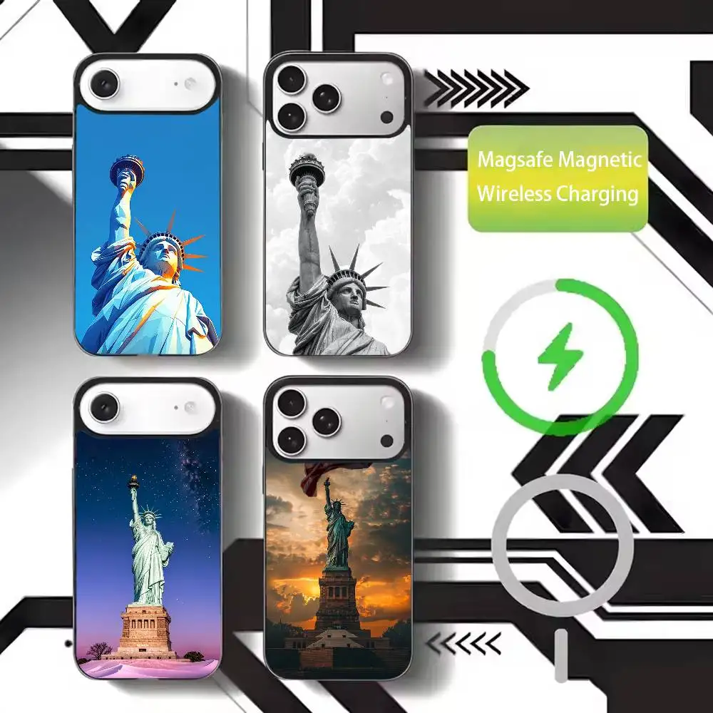 

America USA Flag S-Statue Liberty Phone Case For iPhone17,16,15,14,13,12,11 Plus,Pro Max Magnetic For Magsafe Wireless Charging