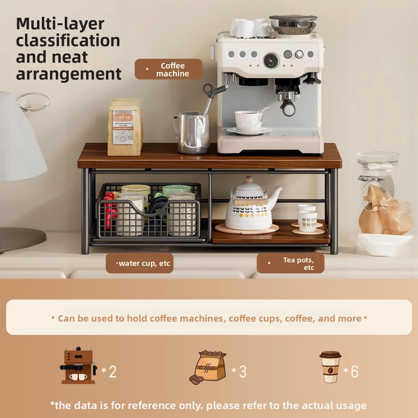 YFY coffee machine height increase rack desktop multi-layer teacup tea bag storage rack dining side mug water cup placement rack