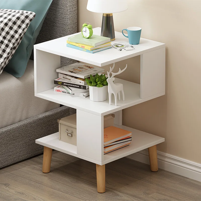 

Nightstand Set Modern Side End Table Wood Legs Storage Shelf Grey