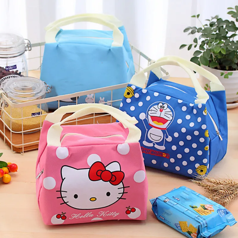 Children Hello Kitty Lunch Box Bag Disney Cartoon Stitch Thermal Insulation Bag Waterproof Food Storage Handbag