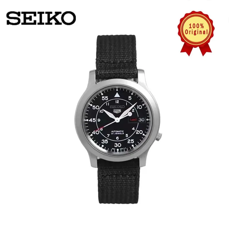 SEIKO SNK805 Original Watches for Men\'s 5 Automatic Stainless Steel Watch with Green Canvas Quartz Luxuy Waterproof Wristwatch