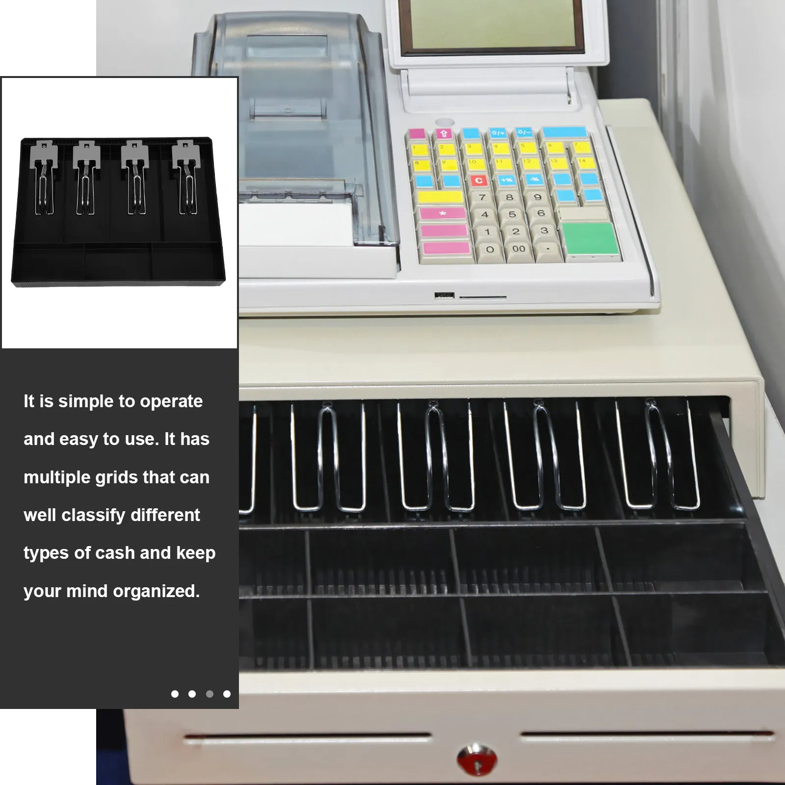 

Multi-Grid Cash Drawer Tray Sturdy Plastic Coin Money Organizer with Iron Clip for Retail Counters Restaurants Bakeries