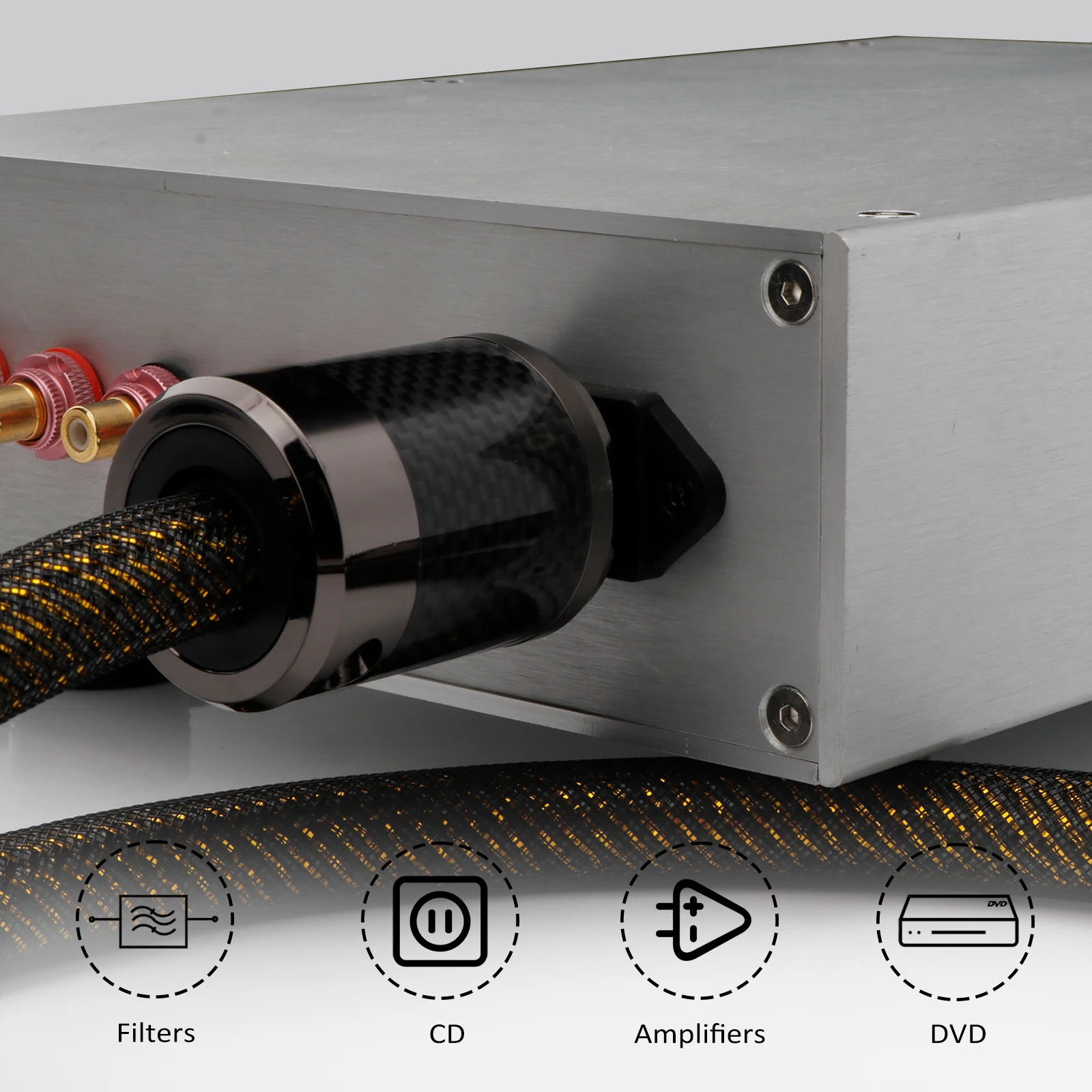 Hifi Schuko سلك الطاقة الفضة النقية الصوت عالية الدقة كابل إمداد الولايات المتحدة القياسية كابل الطاقة ألياف الكربون الروديوم مطلي المكونات