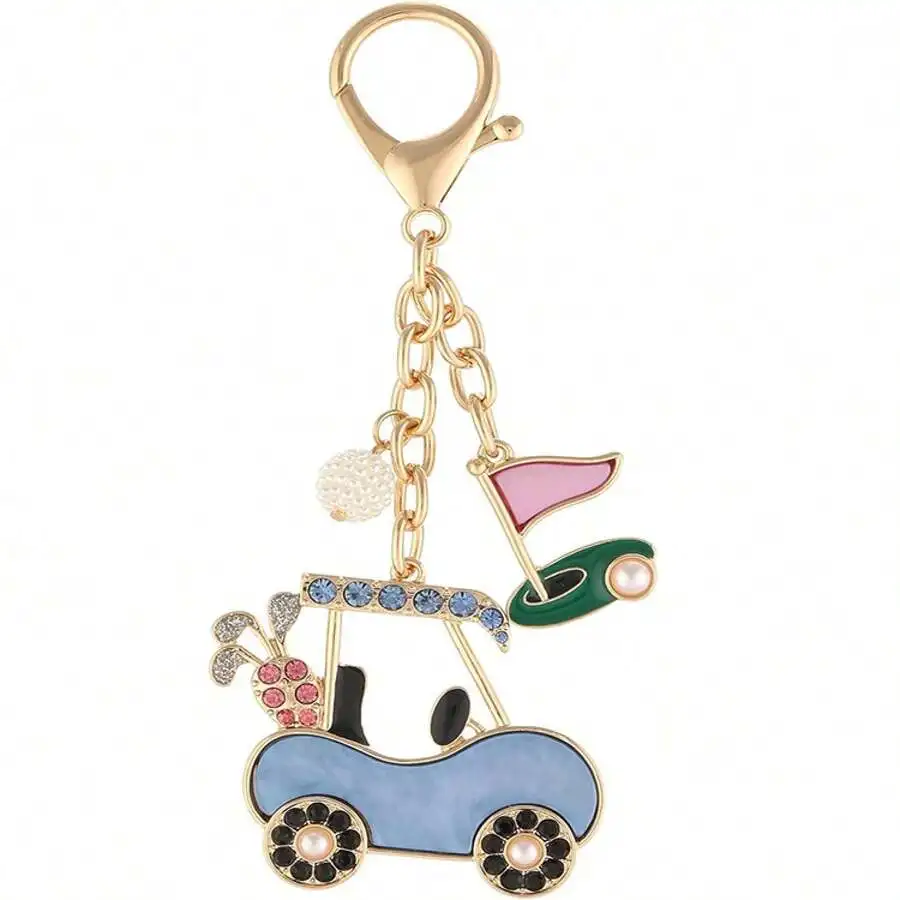 

Golf Cart Keychain With Pearl And Rhinestone Decorations Zinc Alloy Fashion Key Ring For Women