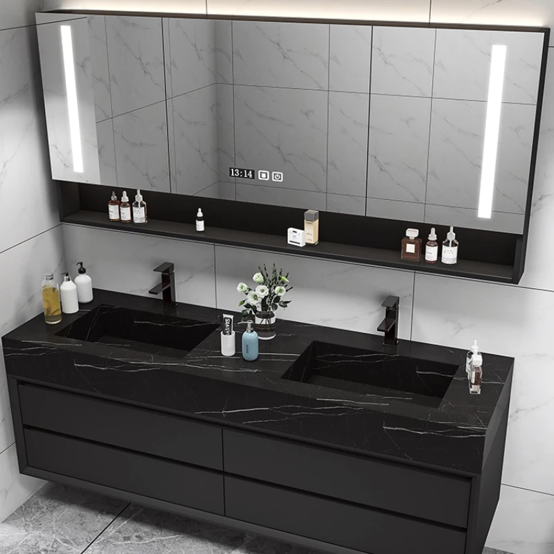 Rock board integrated basin, bathroom cabinet, modern and simple hand washing, face sink combination, intelligent bathroom