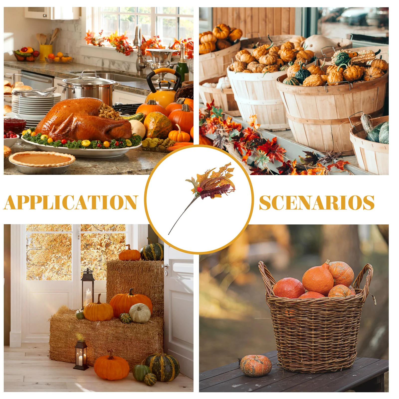 

Multi-Use Fake Maple Leaf Branch Simulation Autumn Leaves Stems Harvest Festival Decor Artificial Plant Thanksgiving Fall