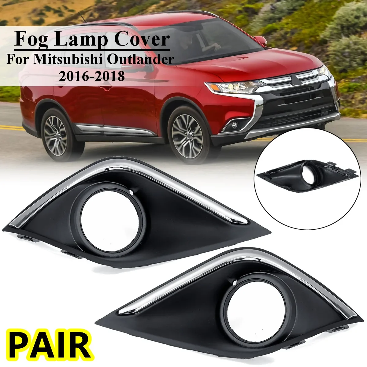 Pair Black&Chrome Fog Lamp Cover Vent Grille For Mitsubishi Outlander 2016 2017 2018 Front Bumper Trim Lampshade Fog Light Frame