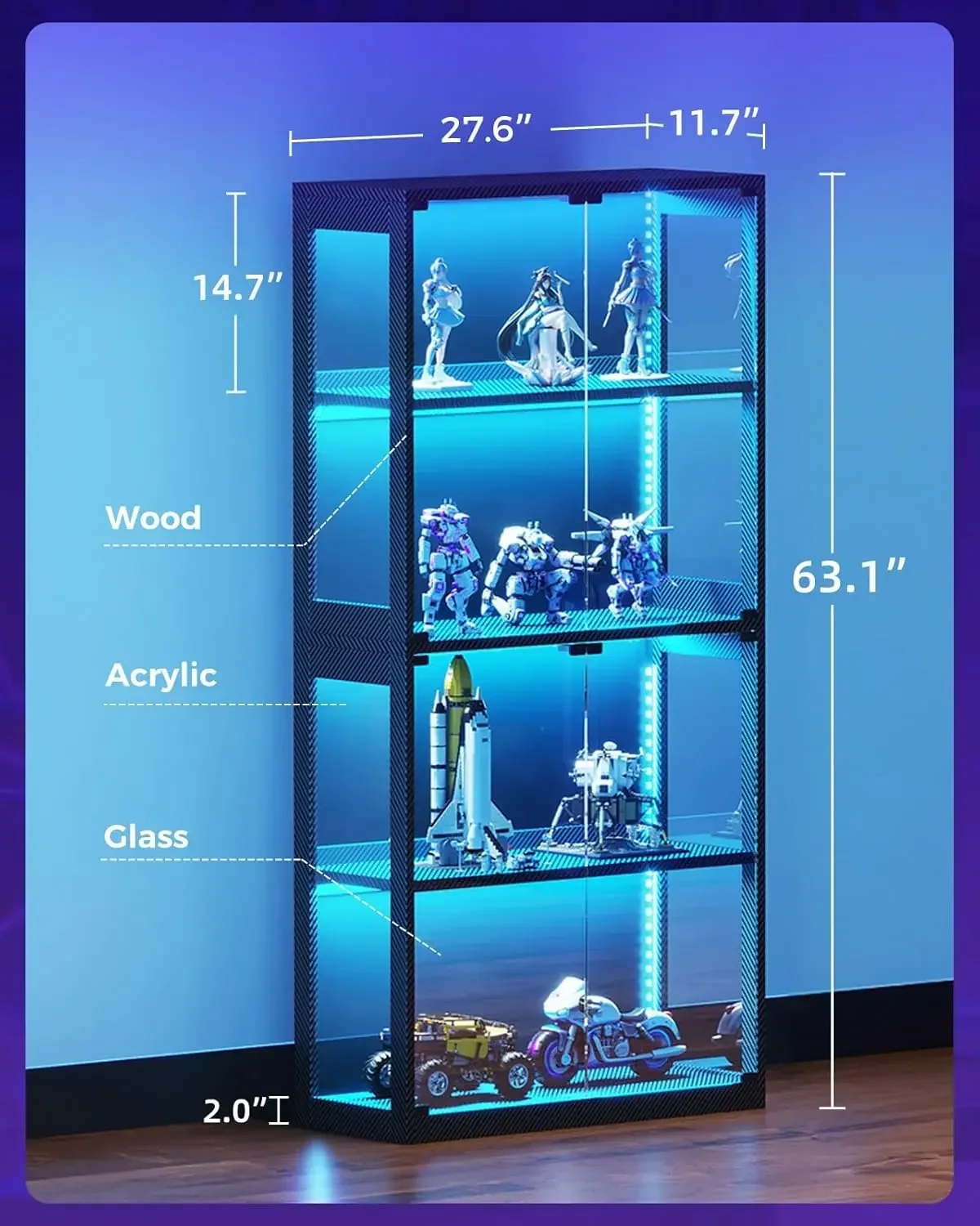 Display Cabinet Glass Shelves Collectibles Gamers Game Room