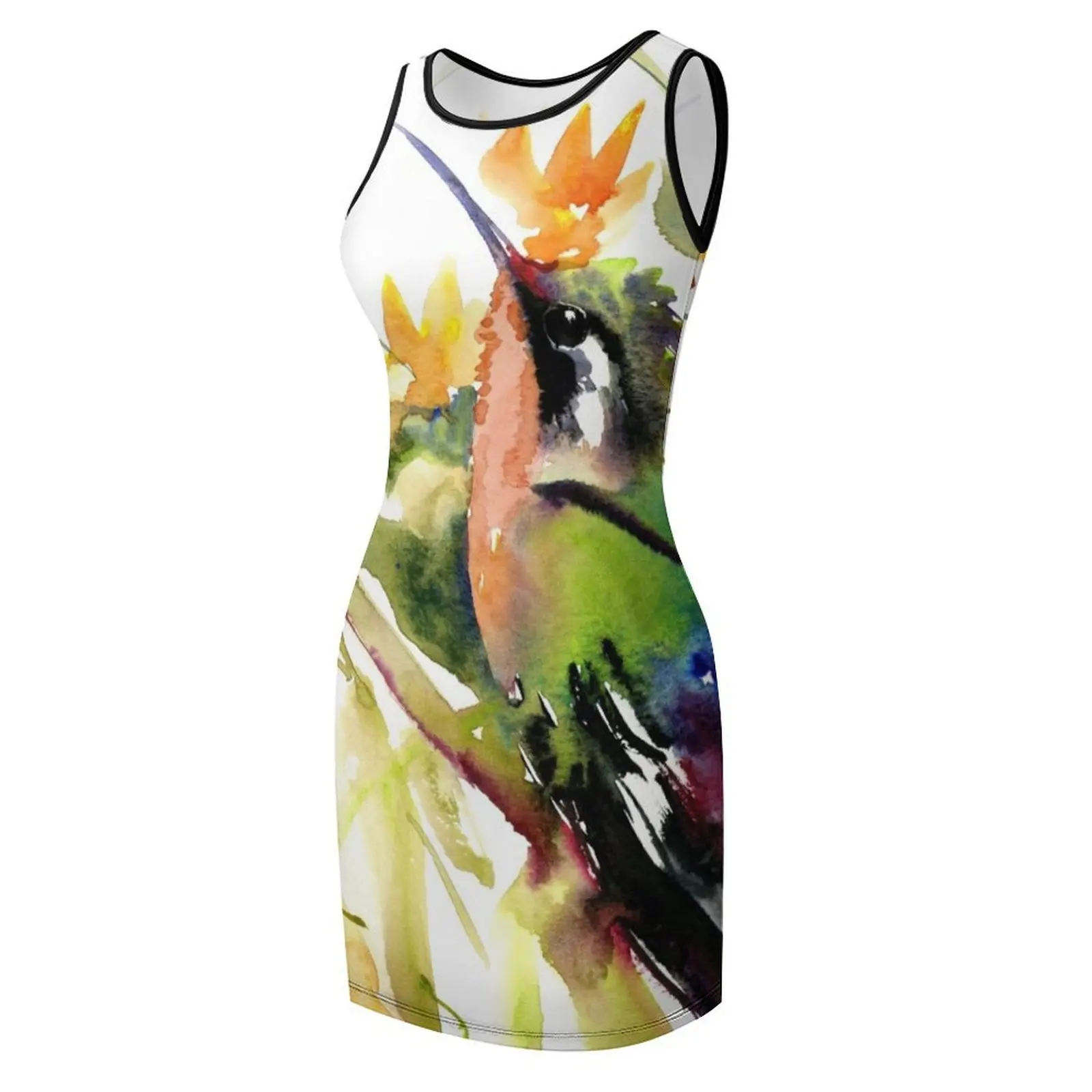 Kolibrie en bloemen Mouwloze zonnejurk Bruidsjurken avondjurken dames luxe dames feestjurk avond prom